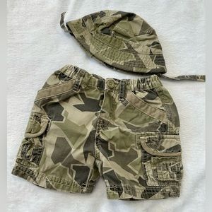 Camo short with matching bucket hat